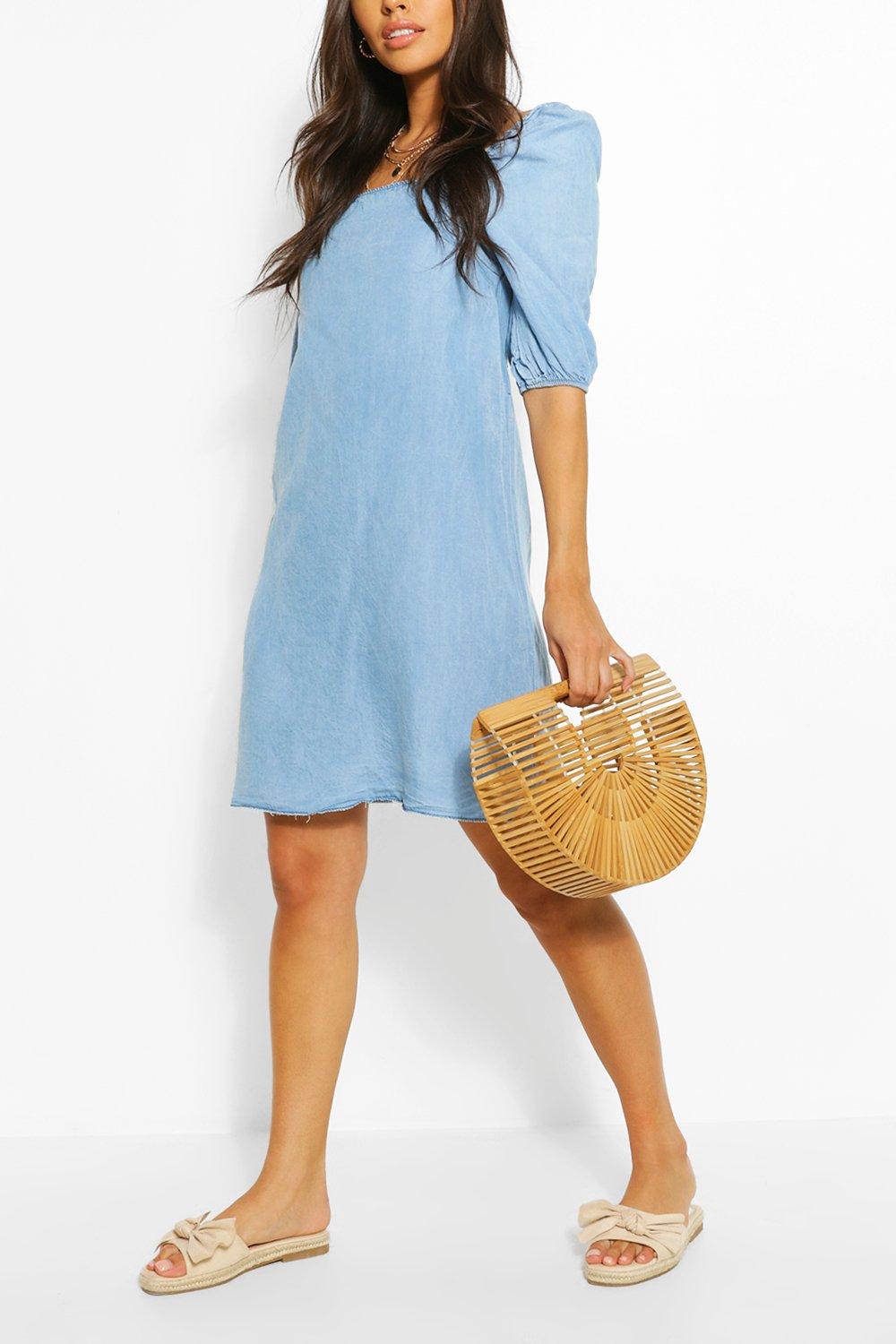 Shirred Chambray Summer Dress